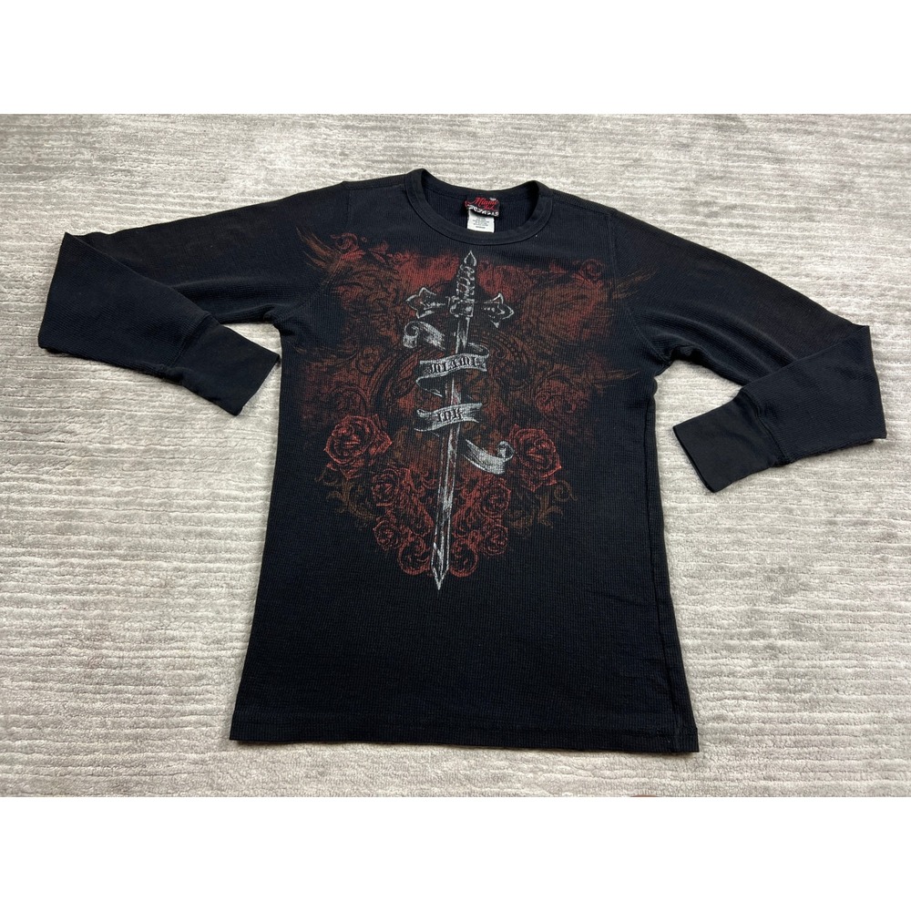 Miami Ink Thermal Shirt Mens M Black Sword Rose Tattoo Graphic Long Sleeve 2008